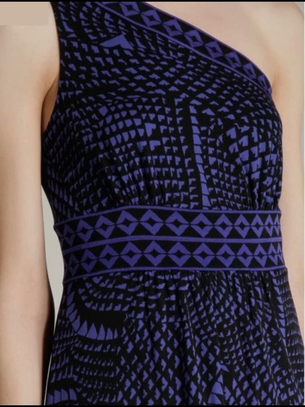 BCBGMaxAzria One-Shoulder Purple and Black Geometric Dress
